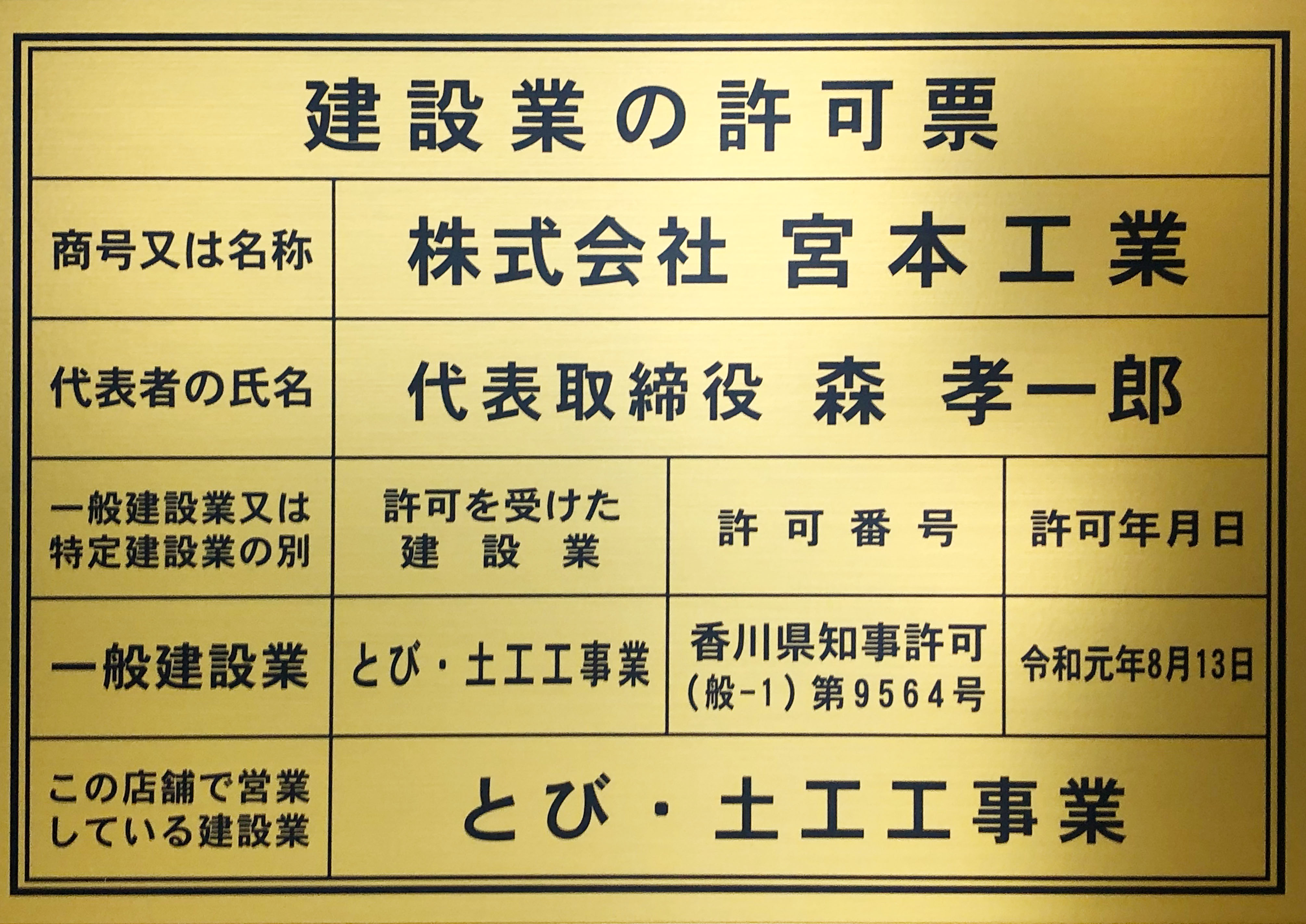 株式会社 宮本工業様｜今回も無事金看板をお届けすることができました